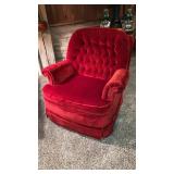 Pair of red red velvet tufted back rocker chairs