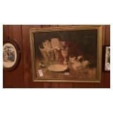 Kittens with ball of string & saucer framed print