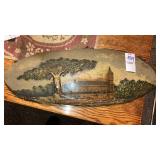 Antique Original art on live edge wood slice