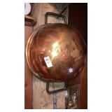Large heavy dovetailed copper handled bowl pot