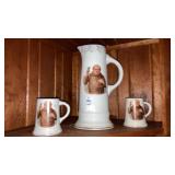 Monk Friar tall pitcher and 2 tankards sterling
