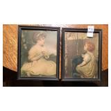 Pair of prints of little girls one w/ bluebird 9"