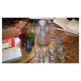 Lot of bar glasses, crystal decanter, cruets,