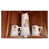 Tall porcelain lady portrait pitcher & tankards