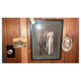 Antique print & 2 small landmark plaques