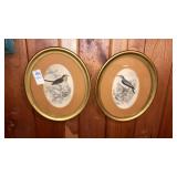 2 oval framed antique bird prints