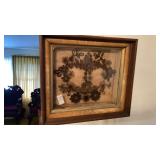 Antique oddity human hair art flowers in a heart