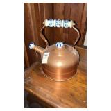 Copper teapot w/blue & white porcelain handles
