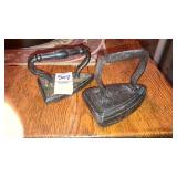 2 miniature cast iron sad irons 3-1/2" long