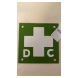 Enameled cast sign plate DC & cross 4" square