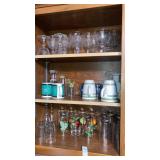 3- shelf cabinet lot of fruit glasses, etched