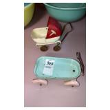 Metal mini baby buggy & metal wagon 5-1/2" long