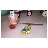 Mini wooden pull duck doll toy, wooden & metal