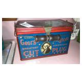 George Washington cut plug tobacco tin w/wooden