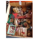 Box lot of antiques misc items: miniature flags,