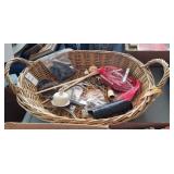 Wicker basket of curlers and hair combs etc