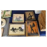 Lot of 4 small pictures: 2 hand painted