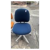 2 office chairs 1 blue 1 orange