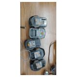 4 Ridged battery drills, 2 chargers and 5