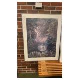 3 pictures 2 floral , 1 with bridge and trees