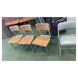 3 wooden and metal chairs and 1 folding chair