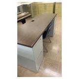 Metal desk with wooden top with blue chair 7ft x