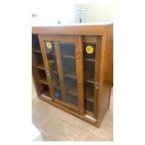 Oak Wooden display case with sliding glass doors