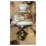 Glass shaded hanging lamp w/plug in cord & chain