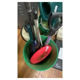 Bin of tools and a frisbee