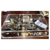 Lucite box assorted jewelry some 925 sterling