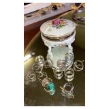 Porcelain trinket box 12 sterling rings