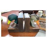 Mallard duck head wooden bookends