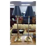 Pair of tall brass lamps w/ black shades 34" tall