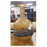 Heavy amber colored glass vase