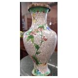 Green floral brass Chinese vase