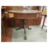 Round paw foot table with 3 side drawers