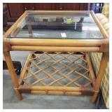 Glass topped wicker end table