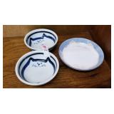 3 pottery cat dishes