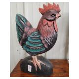 Hand hewn painted wooden rooster