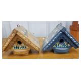 Pair of painted wood birdhouses