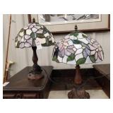 Pair 9f stained glass shade lamps