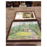 Lot of 1 painting of cottage in woods on canvas