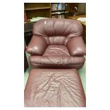 Red leather chair with ottoman