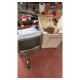 Sylvania TV and tub lot of jars and decorations