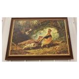 Framed ruffed grouse painting