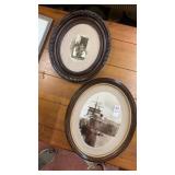 Two antique photos in round frames