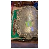 Lot of three serving trays. Two brass one