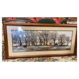 Winter farm scene w/ horse & rider oak framed 40??