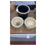 Stoneware dog dishes & crock