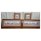 Four piece double matted & framed Amish country